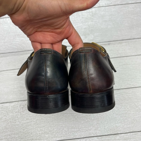 CALZOLERIA HARRIS x BARNEY'S NEW YORK Brown Iridescent Monk Strap Loafers Sz 8.5 - Picture 4 of 12